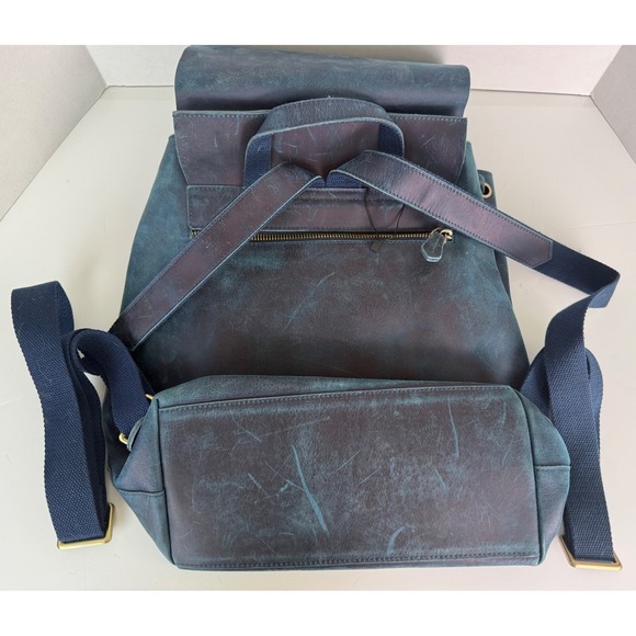 S-Zone Crazy Horse Leather Backpack Dark Blue Travel Bag Purse EUC D10V143C main image 5